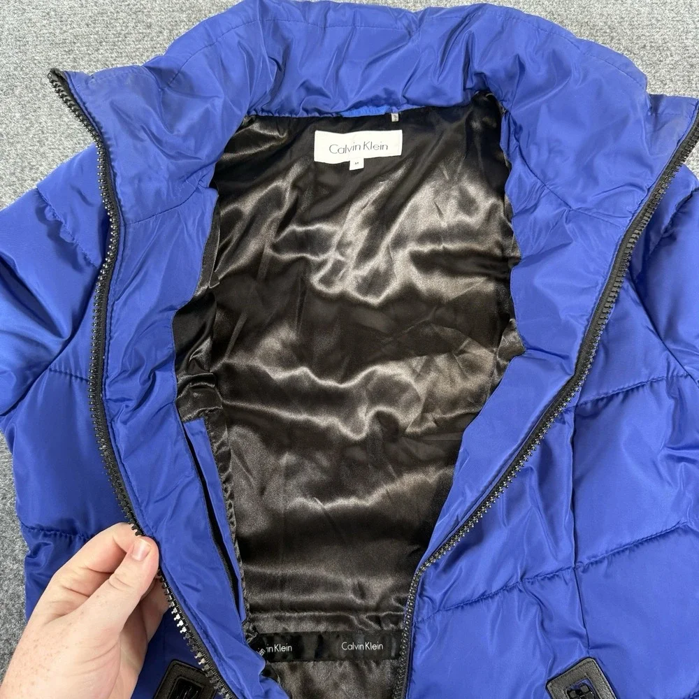 Calvin Klein Puffer Jacket Womens Medium‎ Blue Coat Quilted Full Zip